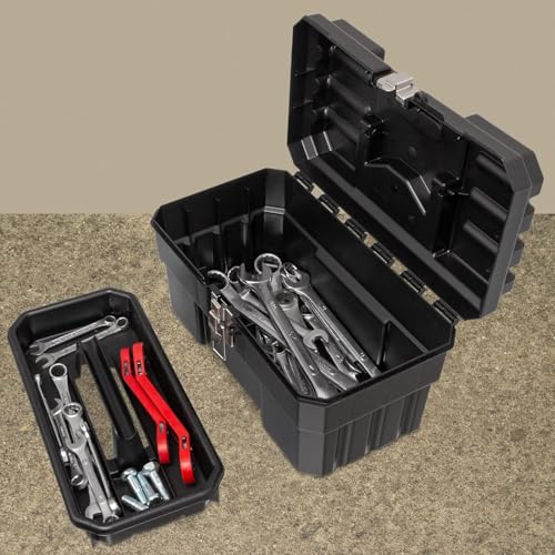 Akro-Mils 14-Inch Plastic Toolbox with Removable Tray, Steel Latch & Padlock Eye, Industrial-Grade Tool Box for Tools, Crafts, First Aid & Hobby Supplies, 14" x 8" x 8", Made in USA, Black (09514) - color: Black, size: 1-Pack