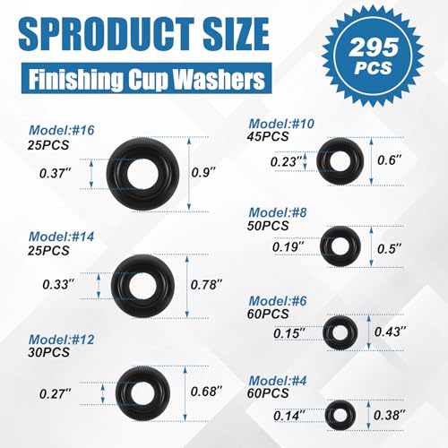Yaocom 295 Pcs Stainless Steel Countersunk Cup Washers Black Finish - color: Black