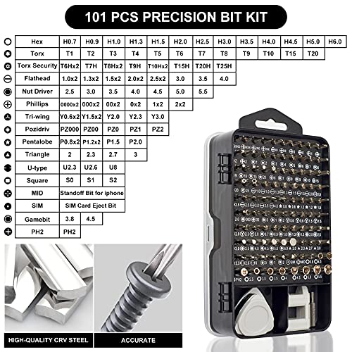 STREBITO Precision Screwdriver Set 124-Piece Electronics Tool Kit | 101 Precision Bits, Magnetic Screwdriver Set for Computer, Laptop, Cell Phone, PC, MacBook, Switch, PS4, PS5, Xbox Repair - color: Grey