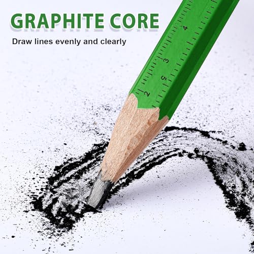 Honoson 200 Pcs Flat Construction Pencils with Printed Ruler Wood Graphite 2 Pcs Carpenter Pencil Sharpener for Woodworking Marking Tool(Green and Orange) - color: Green and Orange