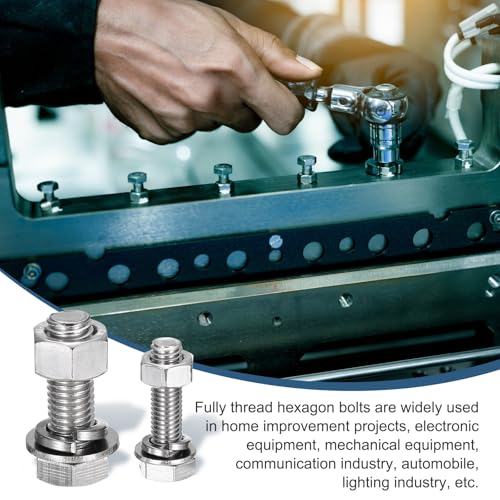 MECCANIXITY M10 x 220mm 304 Stainless Steel Hex Head Screws Bolts, Nuts, Flat & Lock Washers Assortment Kit, Fully Threaded, Bright Finish for Home, Electronic, Machine, 1 Sets - size: M10 x 220mm