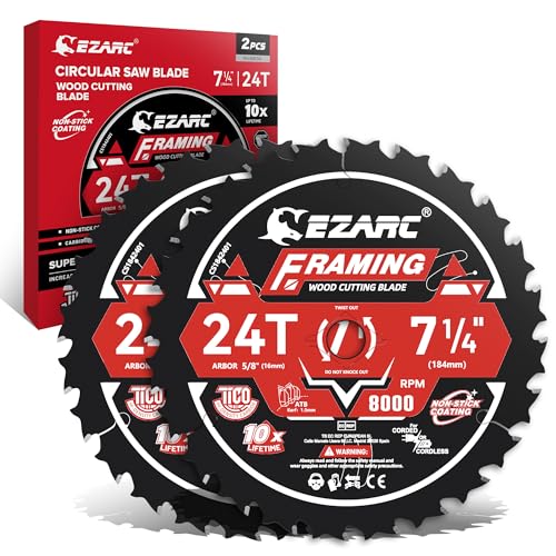 EZARC 7-1/4 Circular Saw Blades, 24T for Wood and Nails, 2-Pack - size: 7-1/4'', style: 24T