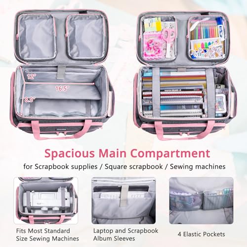 AMOIGEE Rolling Craft Bag with Wheels for Sewing Machine & Craft Supplies - color: Pink, size: With Wheels