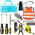 Kids Real 20Pcs Construction Tool Set with Blue Toolbox and Protective Clothing, Beginner Woodworking Tool Set, Educational Gift - size: 20 PCS