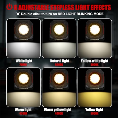 SUNPRO Magnetic Job Site Light Rechargeable FloodLight with Hook(1, Grey) | Portable Work Light with 270° Rotating Stand Stepless Dimmable Flashlight for Home Hurricane Camping Car Repaire Emergency