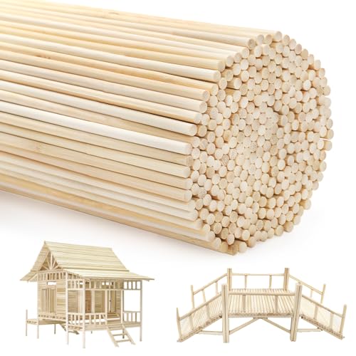 Cididu 300 Pcs Wooden Dowel Rods, 1/4 x 14 Inch Round Wooden Sticks Craft Sticks, Unfinished Natural Bamboo Sticks for Christmas Gift, Thanksgiving, Crafts Arts and DIYers - size: 14 inches x 0.25 inches