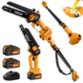 2-in-1 Electric Pole Saw 6“ Mini Chainsaw Cordless Telescopic 2x4.0Ah Batteries Fast Charger Adjustable Shoulder StrapTree Trimmer Limb Branch Cutter Pruner 16 Ft Max Reach Multi-Angle Yellow - color: Yellow-2 Batteries