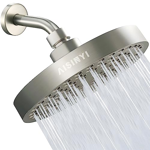 6" Rain Shower Head & 6" Shower Arm, Luxury Brushed Nickel Finish - color: Brushed Nickel, size: 6 Inch Round (1 PCS + Shower Arm)