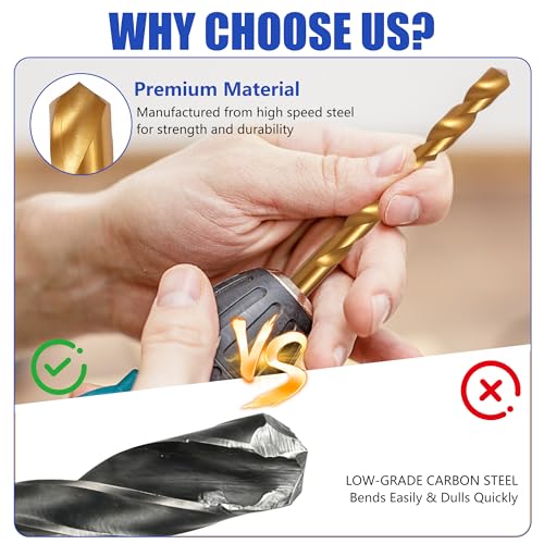 230 Pcs Titanium-Coated Twist Drill Bit Set, 3/64" to 1/2"