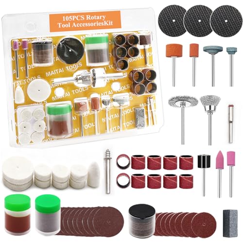 105PCS Rotary Tool Accessory Kit with Sanding Drum, 1/8-inch Shank Universal Fit for Most Rotary Tools, for Sanding, Polishing, Cutting, Grinding, Cleaning, Engraving, Drilling - color: 105pcs-14 Styles