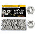 1/4-20 UNC Hex Nuts 131Pcs 304 Stainless Steel A2-70 Rustproof - size: SAE 1/4-20;131pcs