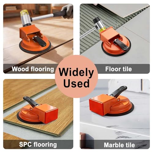 Wood Floor Gap Fixer Tool Kit, Heavy Duty Suction Cup Floor Tightener with 5 Reusable Sticky Pads & Rubber Mallet, Floor Seam Puller for Hardwood Laminate/Vinyl Installation & Repair