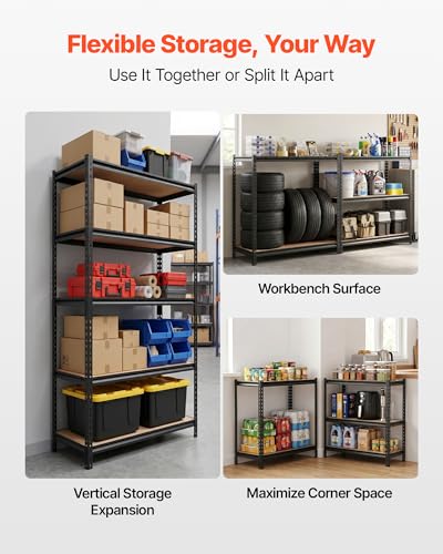 VEVOR Storage Shelves, 5-Tier Adjustable, 2000 lbs Capacity, Heavy Duty Garage Storage Shelving Unit, Metal Utility Rack Shelf, for Garage Warehouse Basement Kitchen, 36.34" W x 16.34" D x 71.38" H - size: 16.34" D x 36.34" W x 71.38" H
