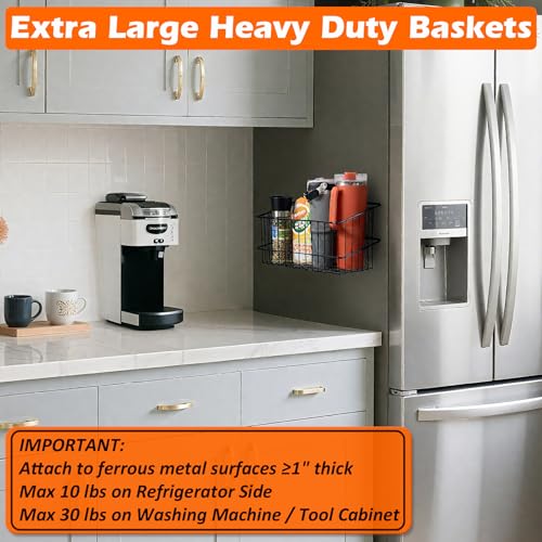 MUTUACTOR Heavy Duty Magnetic Basket,2PCS Solid Metal Magnet Storage Shelves for Fridge,Extra Large Magnetic Tool Holder for Organizing Kitchen Laundry Closet Garage RV - style: 2 PCS Heavy Duty Metal Wire Baskets