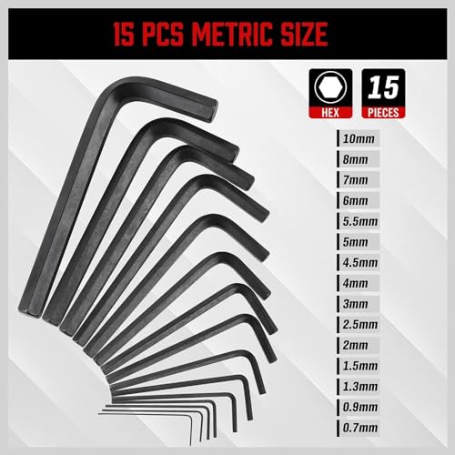 SEDY 32-Piece Hex Key Wrench Set, Metric and SAE Allen Wrenches (0.028-3/8 inch, 0.7-10 mm) L Shape Allen Keys, Chrome Vanadium Steelwith 2x Extension Handle - style: 32-Piece Standard Set (L-Key)