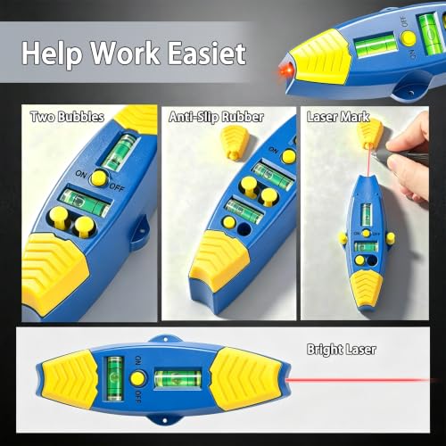 3-in-1 Magnetic Stud Finder with Laser, Wall Scanner with 2 Detachable Magnetic Positioning Modules & 4 Wooden Surface Locator Pins, Stud Finder Leveler Tool for Home Renovation Inspection. (Blue) - color: Blue
