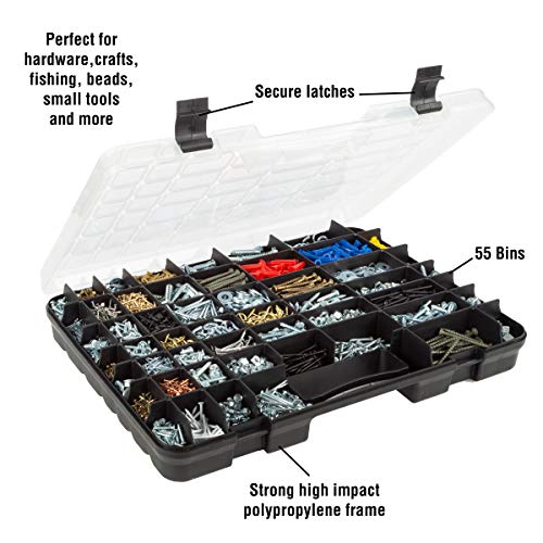 Stalwart - 75-ST6073 Portable Storage Case with Secure Locks and 55 Small Bin Compartments for Hardware, Screws, Bolts, Nuts, Nails, Beads, Jewelry and More by Black - size: 55 Bin
