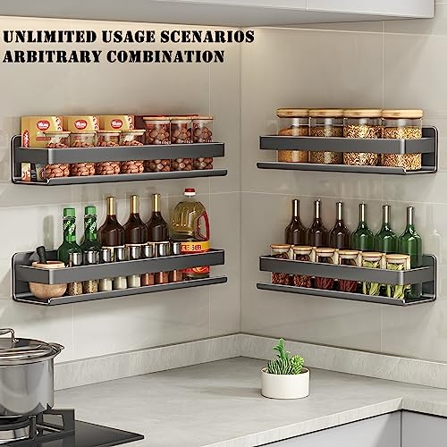 Stainless Steel Wall Mounted Floating Shelves, Drill-Free Adhesive or Screw In, Rustproof Bathroom Organizer & Kitchen Spice Storage Rack, Detachable Metal Display Shelf for Living Room, Gray