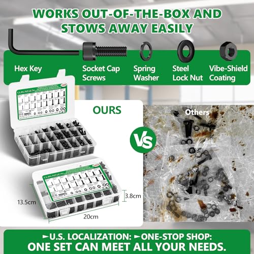 2404PCS Screw Assortment Kit, M2-M5 12.9 Alloy Steel Hex Socket Cap Bolts - size: M2 M3 M4 M5 2404pcs 3