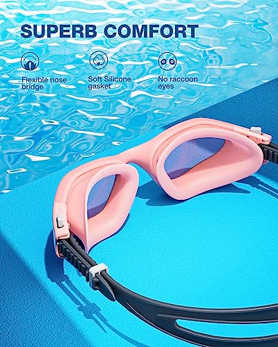 ZIONOR Swim Goggles, G1 SE Swimming Goggles Anti-Fog for Adult Men Women - color: A7-clearrevopurple Lens Pink Frame