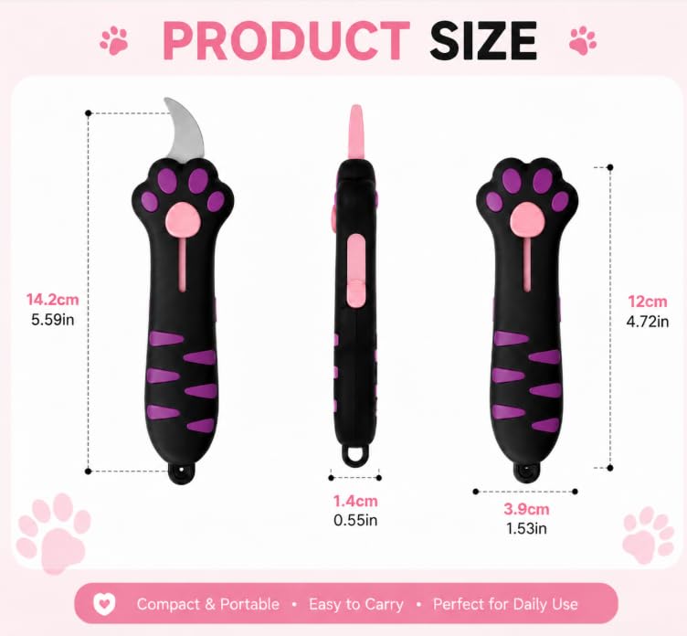 MiracDan Paw Box Cutter, Retractable Claw Cutting Tool, Portable Utility Box Opener with Fluffy Black Keychain, Mini Pocket Cutter for Packages, Crafts & Daily Use