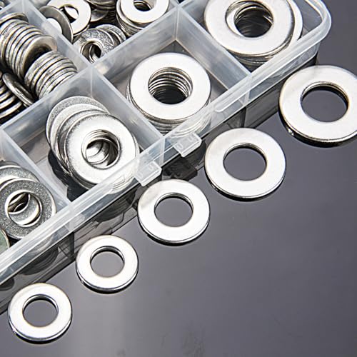 Linkup 550 Pcs SAE Flat washers for Screws for Bolts 2# 4# 6# 8# 10# 12# 3/16'' 1/4'' 5/16'' 3/8'' 7/16'' 1/2'',(18-8) 304 Stainless Steel washers Assortment kit, ANSI/ASME B18.22.1 Metal Washers Set - size: SAE 550pcs set
