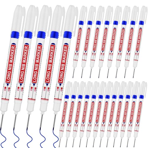 20 PCS Long Head Deep Hole Marker Pens,20mm Long Nib Marker,Longs Nose Markers,Waterproof Construction Markers Marking Tool,Permanent Markers Carpenter Ink marker Pens,Metal marking Pens,Blue - color: 20PCS-20MM Blue