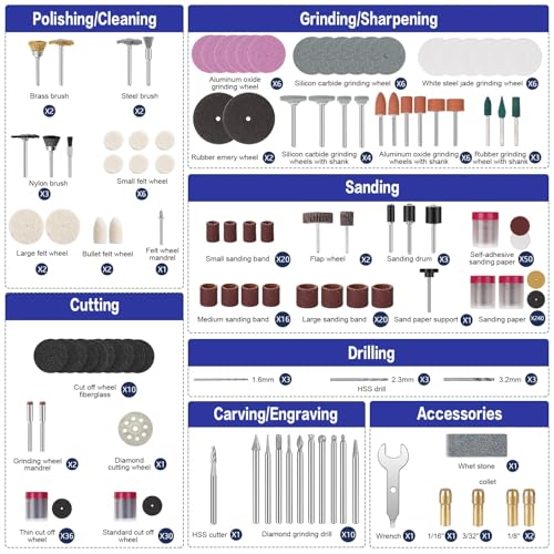 HARDELL 508PCS Rotary Tool Accessories Kit for Sanding Cutting Polishing - color: Blue