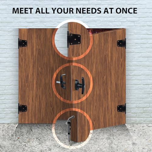 BTEOBFY Double Door Shed Hardware Kit - Complete with Latches, Hinges, and T-Handle Lock - Includes Window and Door/Window Hinge Set, for Gates, playrooms - size: 5.5-inch-Small-T