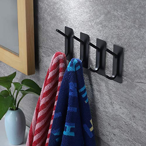 YIGII Towel Hook/Adhesive Hooks - Black Wall Hooks Stick for Bathroom and Kitchen Heavy Duty Hooks 4-Pack, Stainless Steel - color: Black