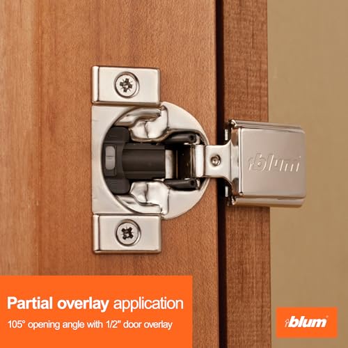 Blum Compact BLUMOTION Hinge (10 Kits), 1/2" Overlay, 105° Opening Angle, Steel, Integrated Soft-Close Hinges for Face Frame Cabinets - size: 10 KITS, style: With Screws