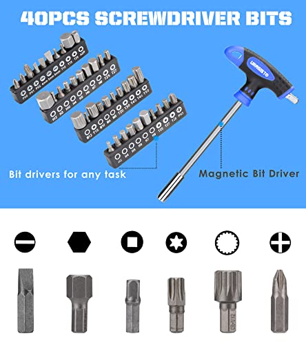 URASISTO 120-pieces Magnetic Screwdrivers Sets Includes Sockets, Slotted, Phillips, Hex, Torx and Precision Screwdriver Set Tools for Men, Repair Home