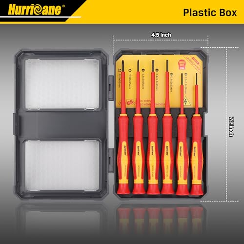 HURRICANE Premium 1000V Precision Insulated Screwdriver Set, 6 Piece S2 Steel Mini Electrician Screwdrivers with SL1.8/2.0/2.5/3.0mm & PH00/PH0, VDE Certified for DIY & Professional Electrical Repair - size: 6 pc Premium Mini VDE Screwdriver Set