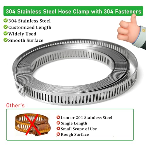 65.5FT/20m Stainless Steel Hose Clamps Assortment Kit with 20pcs Fasteners - size: 65.5ft