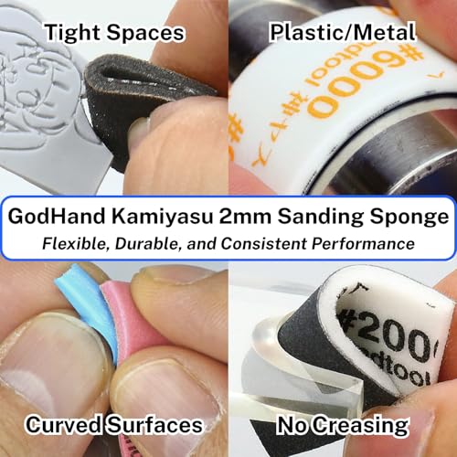 GodHand Kamiyasu Sanding Sponge 2mm Assortment Set 120-10000 Grit, Wet Dry Sanding Pads Coarse Medium Fine Waterproof Washable Reusable Pack for Plastic Models 15 Pieces