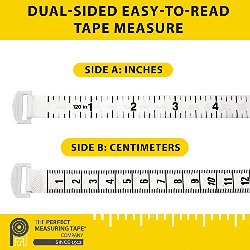 Perfect Measuring Tape - Extra Long (120 inch) Tailor's Flexible Measuring Tape. Retracting, Double Sided Tape - Inches to 120 and Metric to 3m (Model SR18) White - color: White