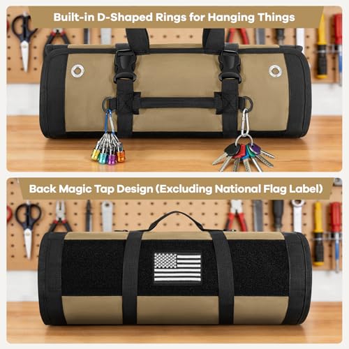 ANILD 18.5 Inch Extra Long Tool Bag Roll Up, Roll Up Tool Bag Organizer - color: Khaki, size: X-Large