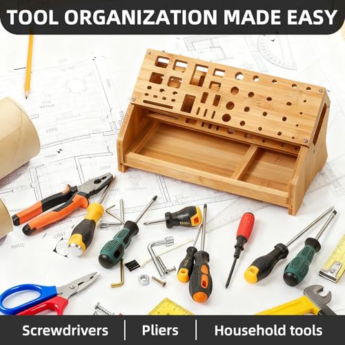 Bamboo Screwdriver Organizer - Tool Storage Organizer Workbench Desktop Rack - Hand Piler Tools Storage Holder -Standard Size