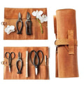 Leather Snap Tool Roll Up Bag with 6 Slots, Bonsai Tools Pocket Bag, Portable Carry Case for Bonsai Professionals, Salon Storage Organizer Pouch, Full Grain Leather, Handmade
