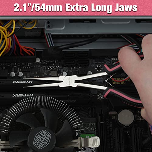 Small Long Reach Needle Nose Pliers for Jewelry Making 7 Inches Slim Extra Long Needle Nose Pliers with Smooth Jaws Long Reach Long Nose Pliers for Small Object Gripping, Pink Tool for Women - style: Needle Nose Plier with Smooth Jaw