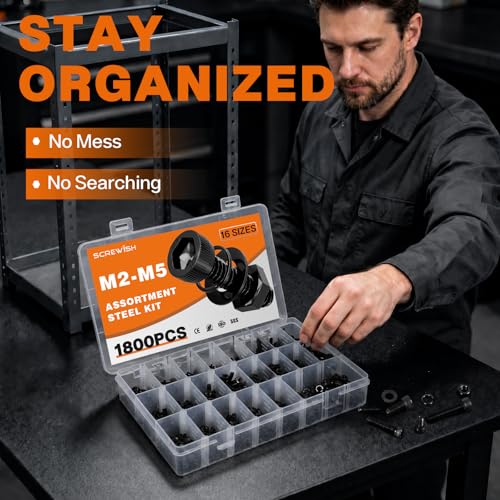 1800PCS M2 M3 M4 M5 Socket Head Cap Screw Assortment Kit - size: M2M3M4M5