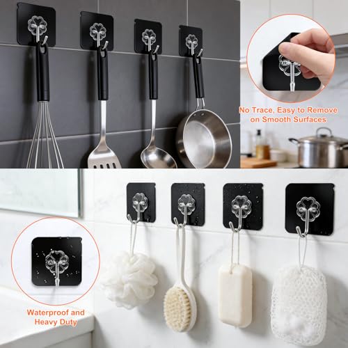 DDMY 100 Pack Adhesive Wall Hooks 50LB Heavy Duty Black Sticky Hook - color: Black, size: 100 Pieces