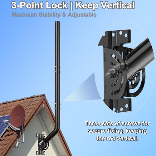53" Heavy Duty Adjustable Antenna Wall Mount – Iron Spray Paint J-Pole Solid Mast Bracket for Starlink (Adapter Required), TV Antennas, Weather Stations – 1.38" OD Pivot Base (Black) - color: 53‘’ Long Wall Mount Black