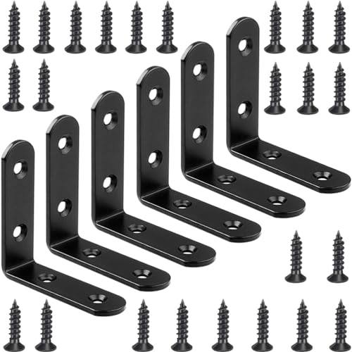 6 Pcs Black L Bracket Corner Braces Stainless Steel 65x65mm Heavy Duty Shelf Bracket for Wood, Shelves, 90 Degree Support Joint Right Angle Brackets - size: 6PCS-Black 65*65mm/ 2.5in