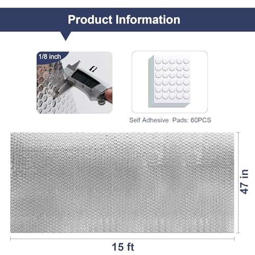 DGSL Double Reflective Bubble Foil Insulation Foam, 47IN X 15FT Window Insulation for Summer Heat Reflective Window Film for Window, Garage Door, RV, Roof - size: 47 in x 15 ft