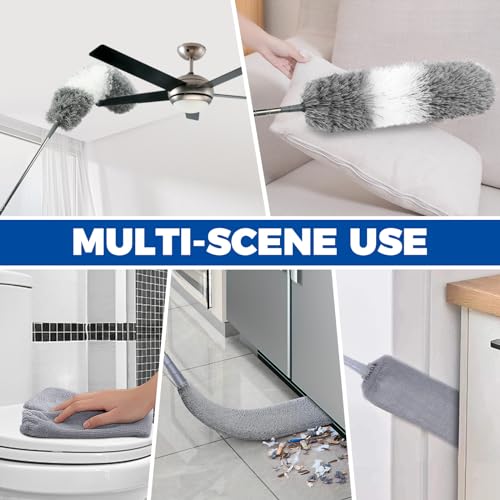 4 Pcs Dusters for Cleaning, 2 in 1 Microfiber Dusters and Retractable Gap Dust Cleaner with 1 Microfiber Dusting Cloths Long Handle 30-100 Inches Extension Pole for Ceiling Fan Cleaning Supplies - size: 4 PCS Dusters