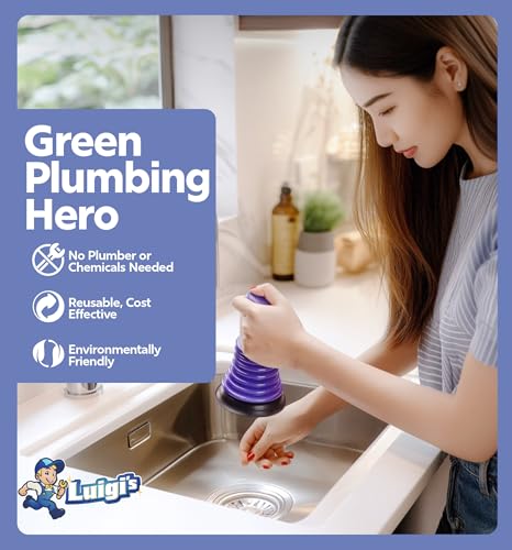 Luigi's Sink Plunger Kitchen - Sink Plunger Bathroom - Drain Bathtub or Shower - Small and Powerful Clog Remover - Commercial Style Plumbers Plungers with Large Bellows - Blue - Mini - color: Blue - Mini Sink Plunger