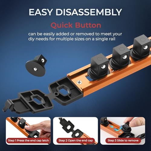 Reniteco Magnetic Socket Organizer, 3/8” Aluminum Alloy Rail, 14 Clips - color: Orange, size: 3/8-inch Drive