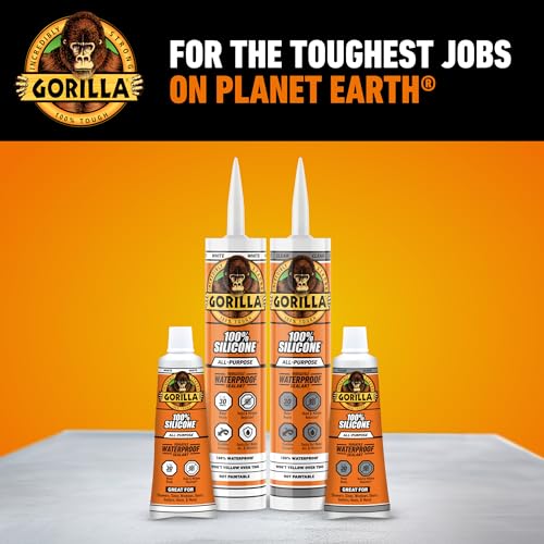 Gorilla 100% Silicone Waterproof Caulk, All-Purpose, White, 10 oz Cartridge - color: White, size: 10oz Cartridge