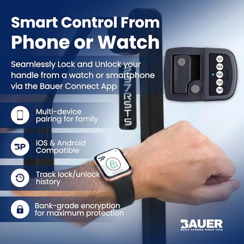 Bauer NE Bluetooth Keyless Entry Door Lock with Handle, Close Field Technology, Essential Camper Must Haves, Secure Trailer, Durable RV Door Latch, Convenient RV Lock Keyless Entry